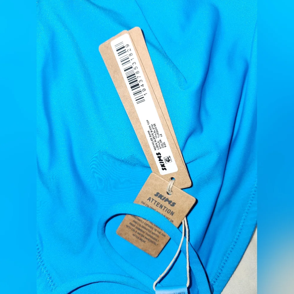 Skims Recycled Swim Long Sleeve Bikini Top Plus Turquoise NWT 4X
